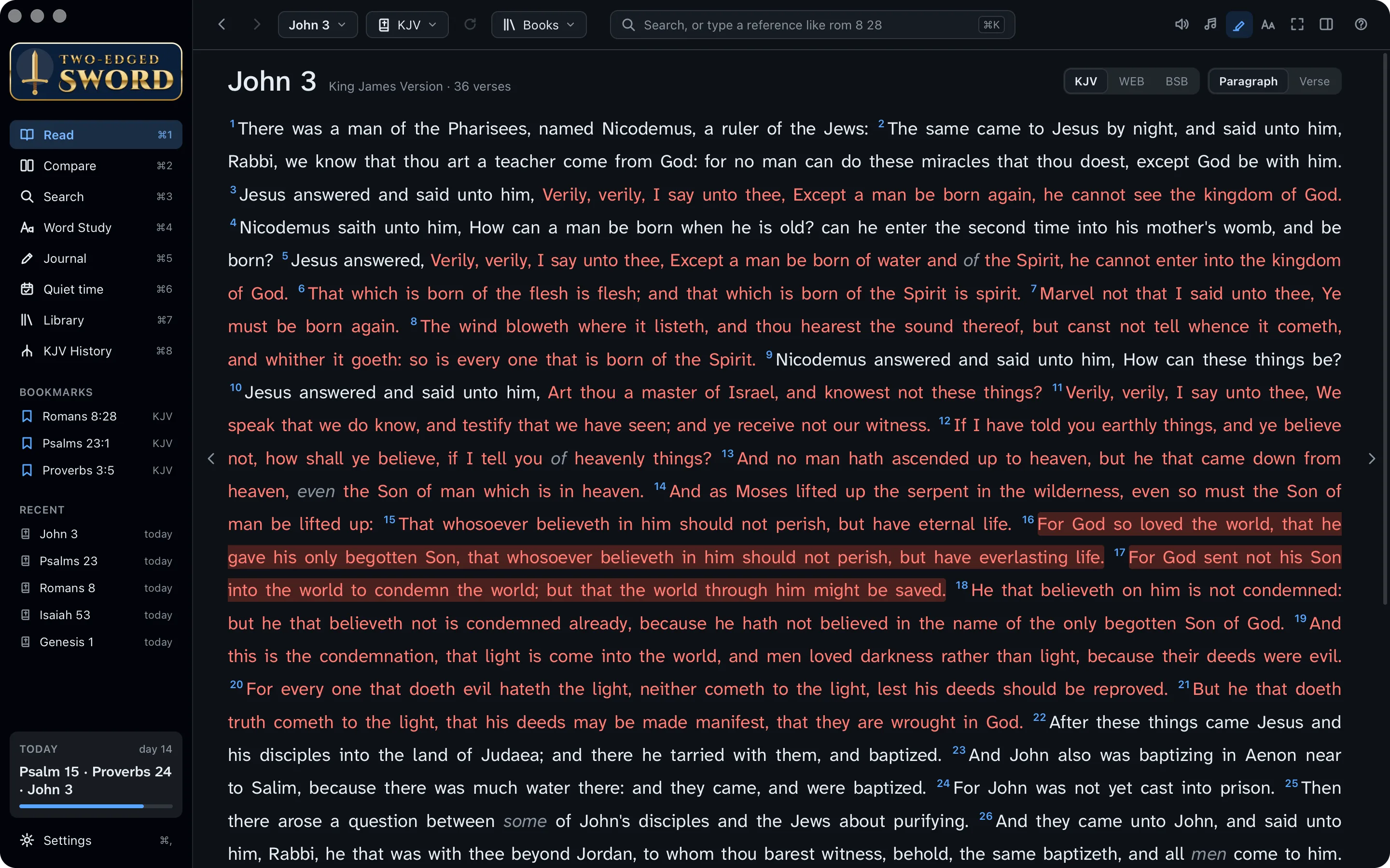 John 3 laid out in paragraphs, with the words of Jesus in red