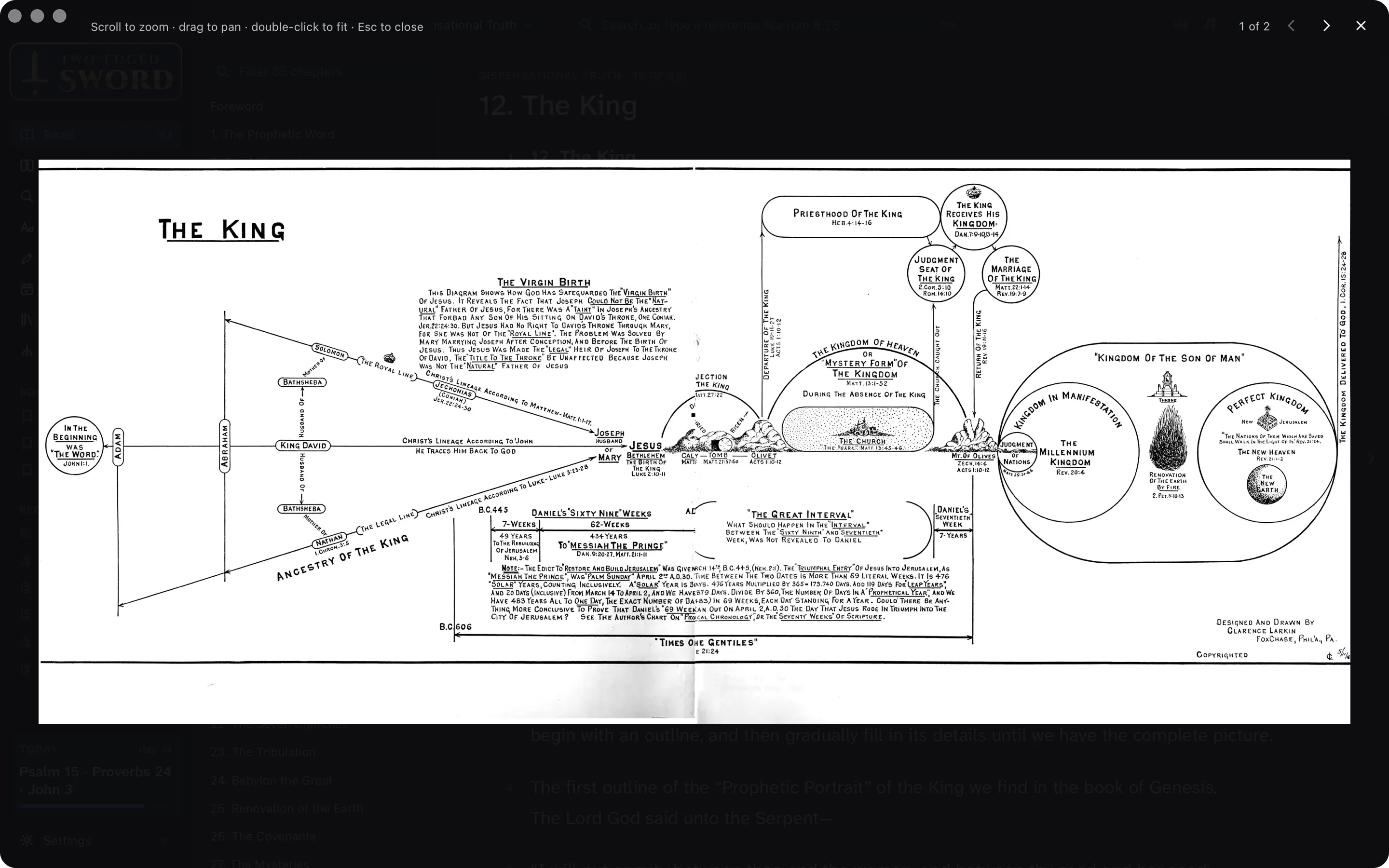 Larkin's chart of The King, enlarged over the book